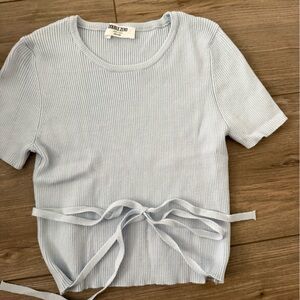 Double Zero Sky Blue Ribbed Knit Top
